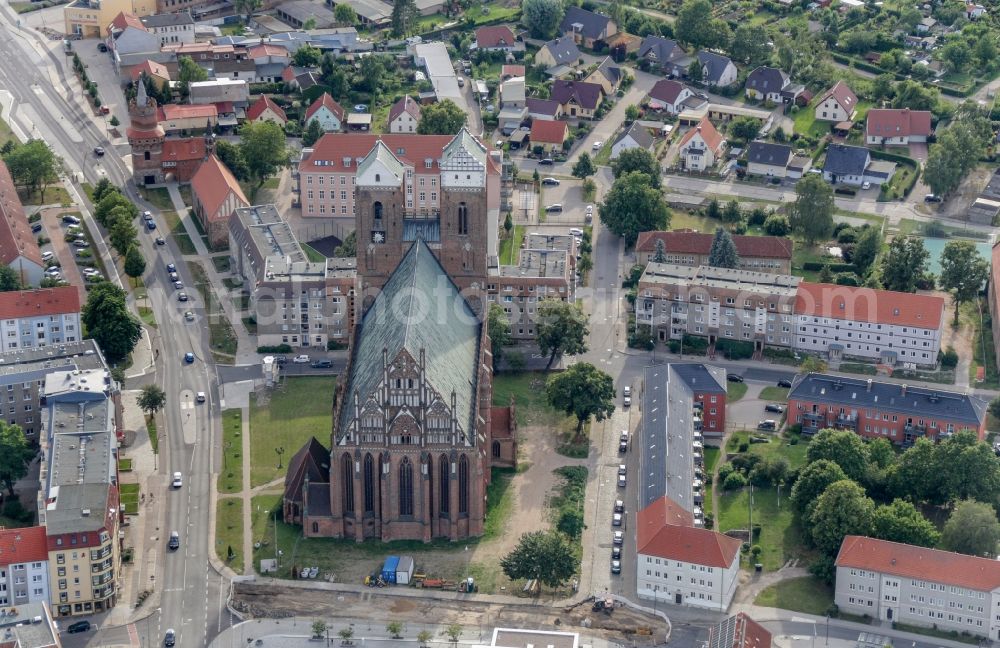 Prenzlau from above - Church building St. Marien in Prenzlau in the state Brandenburg