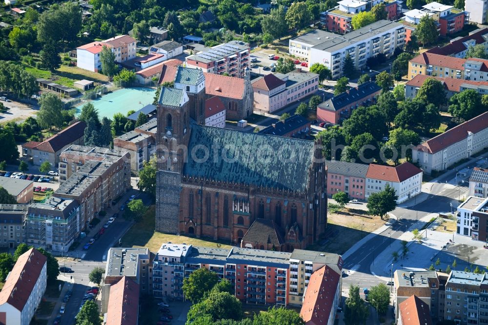 Aerial image Prenzlau - Church building Marienkirche on Marienkirchstrasse in Prenzlau in the state Brandenburg, Germany