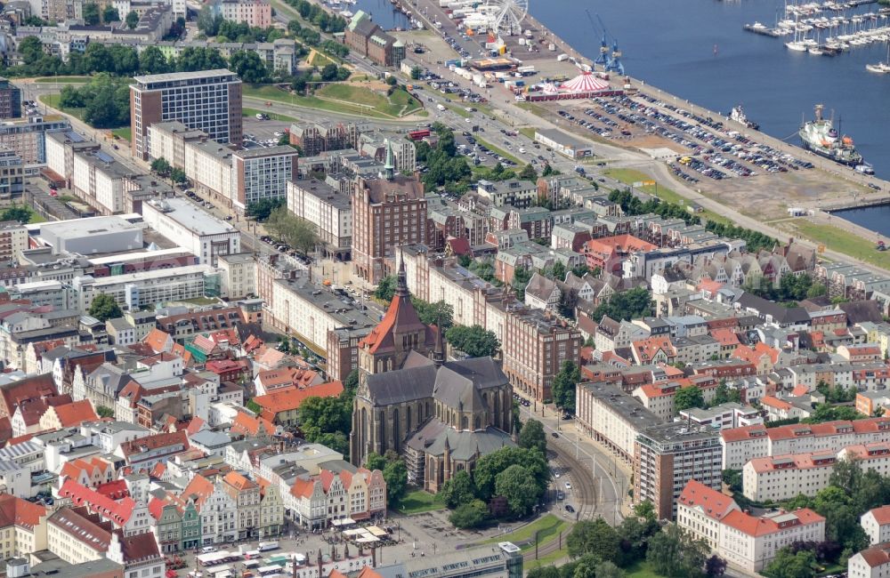 Rostock from above - Church building Marienkirche in Rostock in the state Mecklenburg - Western Pomerania, Germany