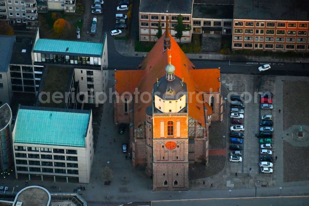 Dessau from the bird's eye view: Church building Marienkirche on Schlossstrasse in Dessau in the state Saxony-Anhalt, Germany