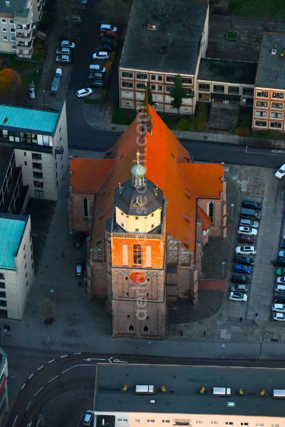 Aerial image Dessau - Church building Marienkirche on Schlossstrasse in Dessau in the state Saxony-Anhalt, Germany