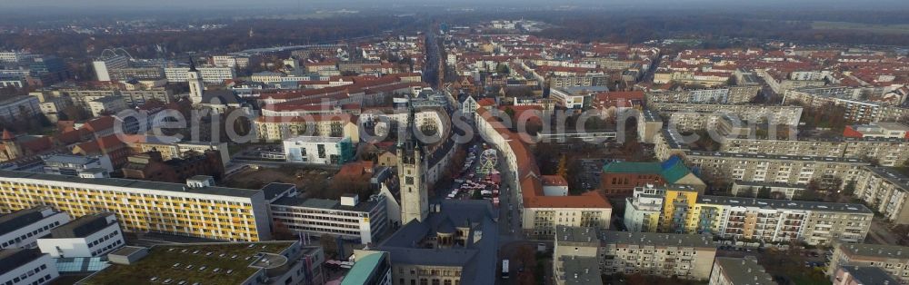 Aerial photograph Dessau - Church building Marienkirche on Schlossstrasse in Dessau in the state Saxony-Anhalt, Germany