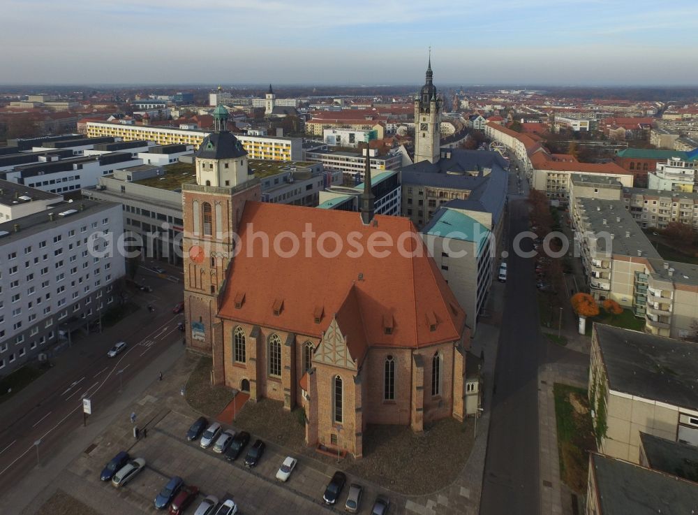 Dessau from above - Church building Marienkirche on Schlossstrasse in Dessau in the state Saxony-Anhalt, Germany