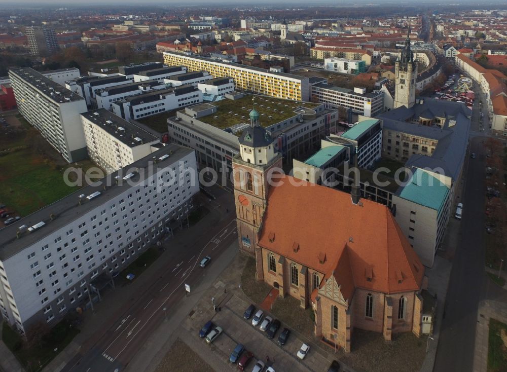 Aerial image Dessau - Church building Marienkirche on Schlossstrasse in Dessau in the state Saxony-Anhalt, Germany