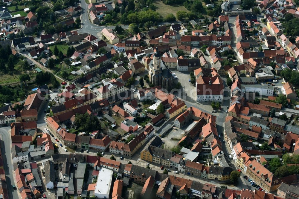 Aerial image Buttstädt - Church on market square in the town center of Buttstaedt in the state of Thuringia