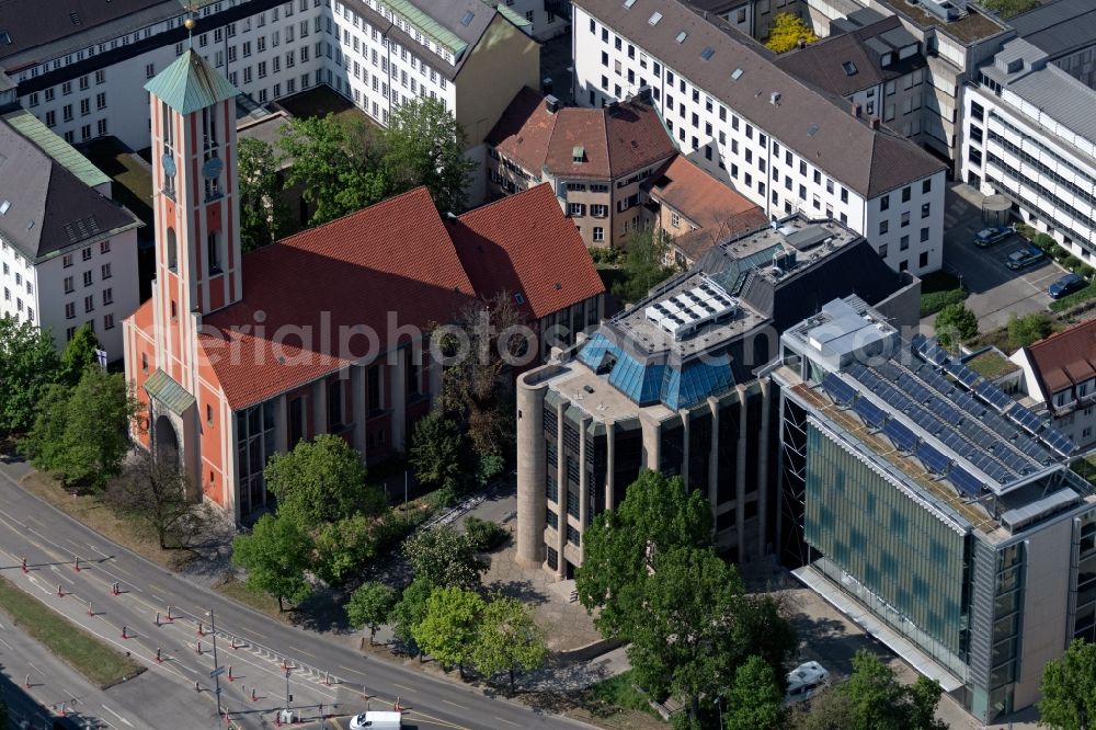 München from above - Church building of St. Markus Kirche Muenchen on Gabelsbergerstrasse in the district Maxvorstadt in Munich in the state Bavaria, Germany