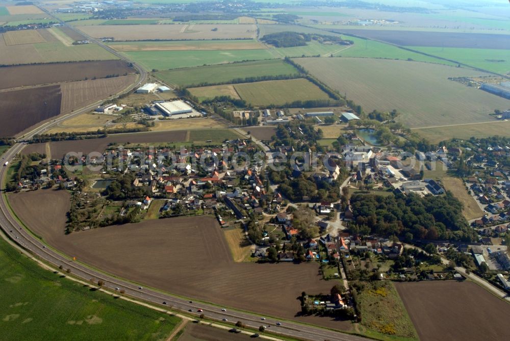 Hohenthurm from the bird's eye view: Church building Martin-Luther-Kirche in Hohenthurm in the state Saxony-Anhalt, Germany