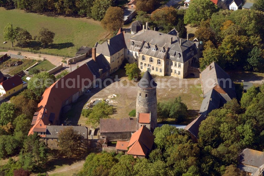 Hohenthurm from above - Church building Martin-Luther-Kirche in Hohenthurm in the state Saxony-Anhalt, Germany