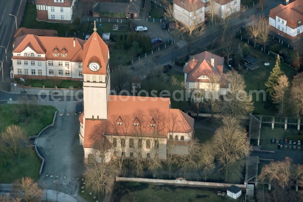 Aerial image Senftenberg - Church building Martin-Luther-Kirche in Senftenberg in the state Brandenburg