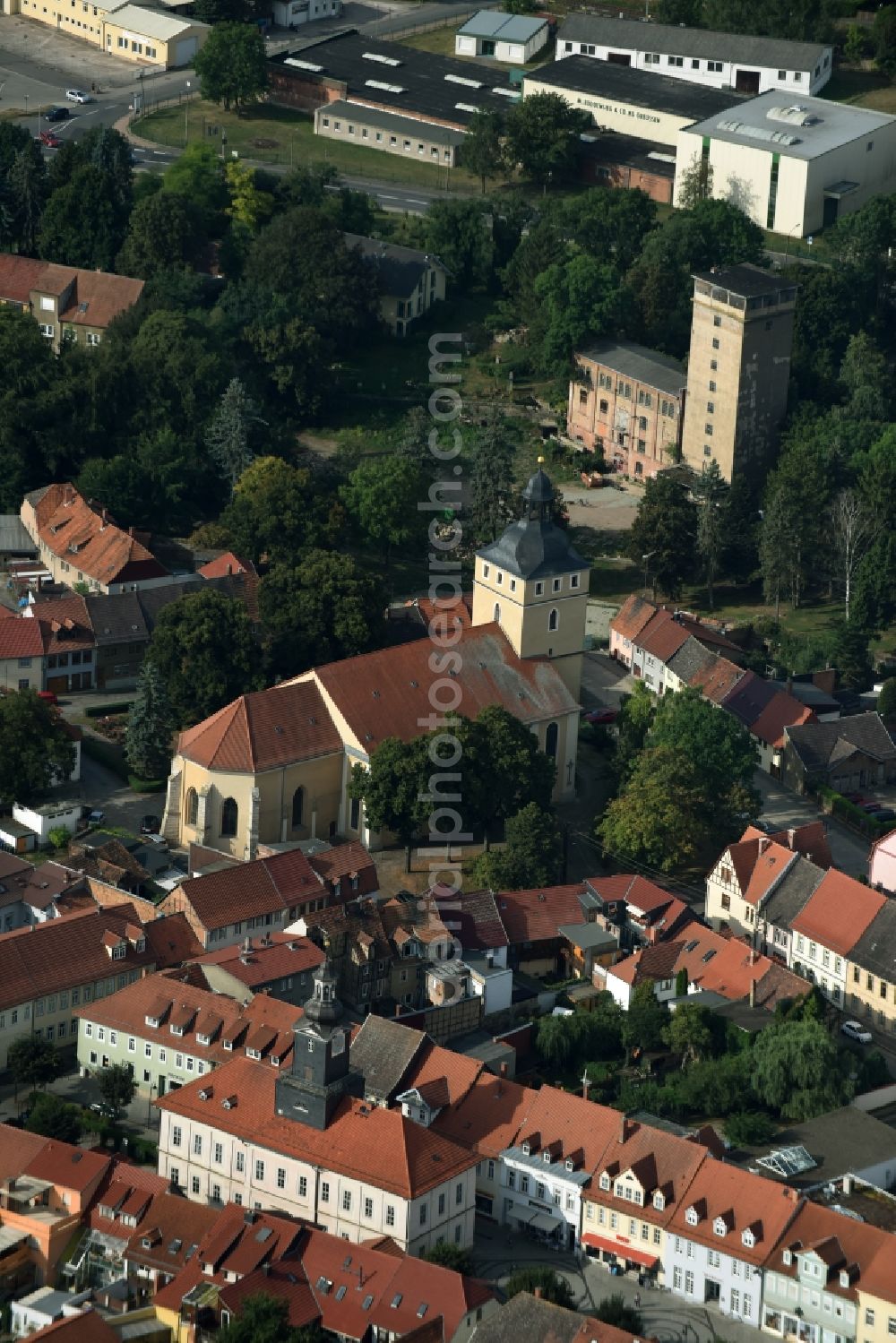 Aerial image Greußen - Church building St. Martini-Kirche in Greussen in the state Thuringia