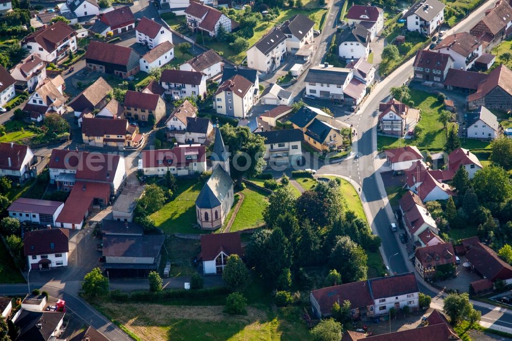 Aerial image Udenhain - Church building of St. Martin in the village of in Udenhain in the state Hesse, Germany