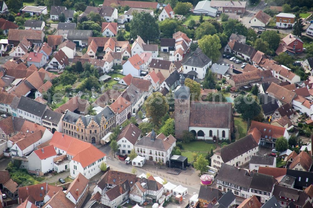 Billigheim-Ingenheim from above - Church building in the village of in the district Billigheim in Billigheim-Ingenheim in the state Rhineland-Palatinate