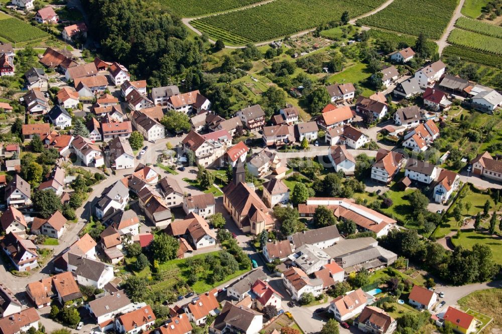 Bühl from above - Church building of St. Matthaeus in the village of in the district Eisental in Buehl in the state Baden-Wuerttemberg