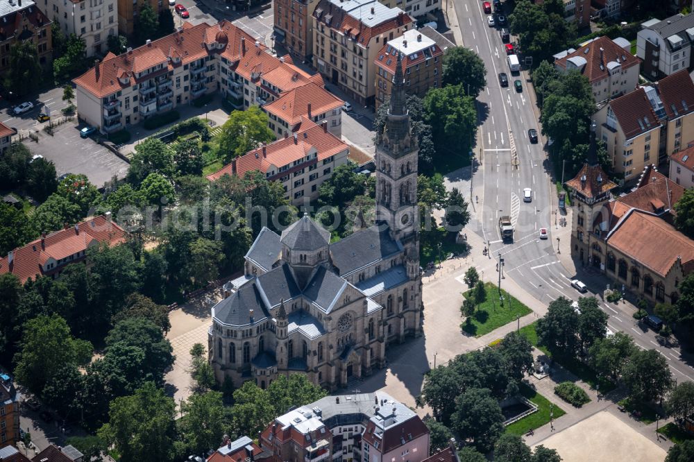 Aerial photograph Stuttgart - Church building Matthaeuskirche on street Moehringer Strasse in the district Heslach in Stuttgart in the state Baden-Wuerttemberg, Germany