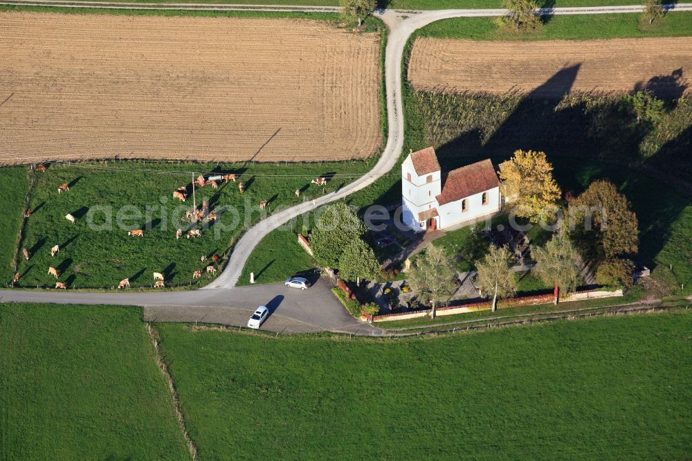 Rheinfelden (Baden) from above - Church building and cemetery of the chapel Mauritius in Rheinfelden (Baden) in the state Baden-Wuerttemberg