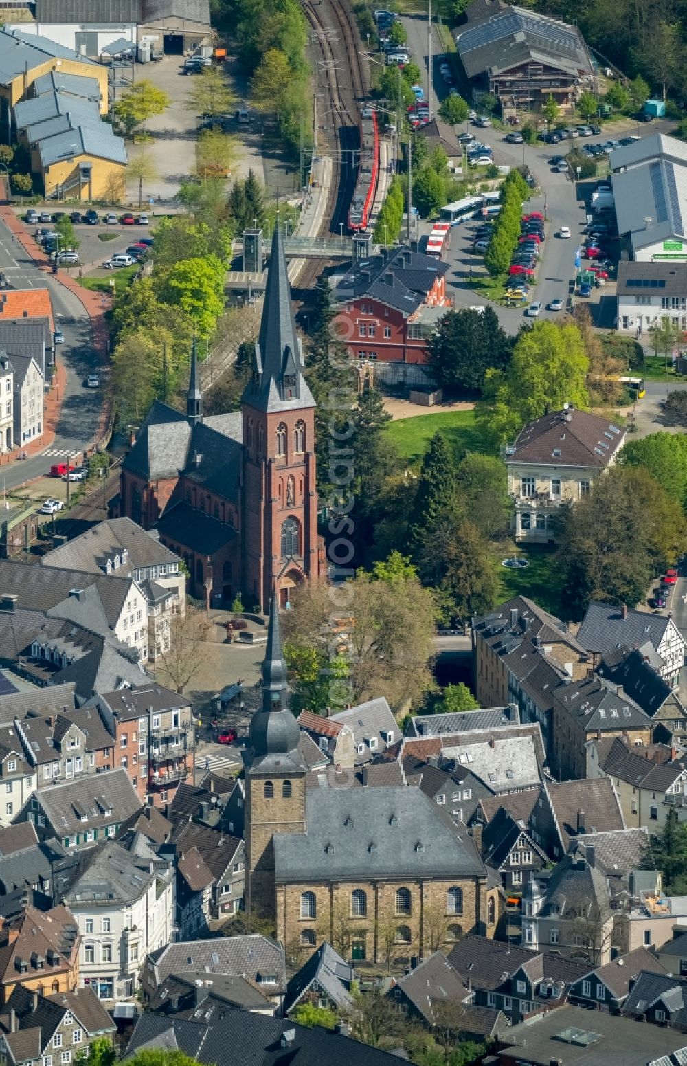 Velbert from above - Church building of St. Michael and die Alte Kirche in Velbert in the state North Rhine-Westphalia, Germany