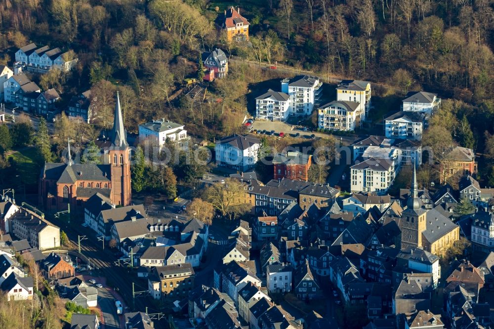 Aerial image Velbert - Church building of St. Michael and die Alte Kirche in Velbert in the state North Rhine-Westphalia, Germany