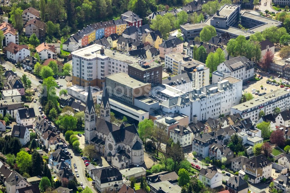 Siegen from the bird's eye view: Church building St. Michael on Kampenstrasse in Siegen in the state North Rhine-Westphalia, Germany