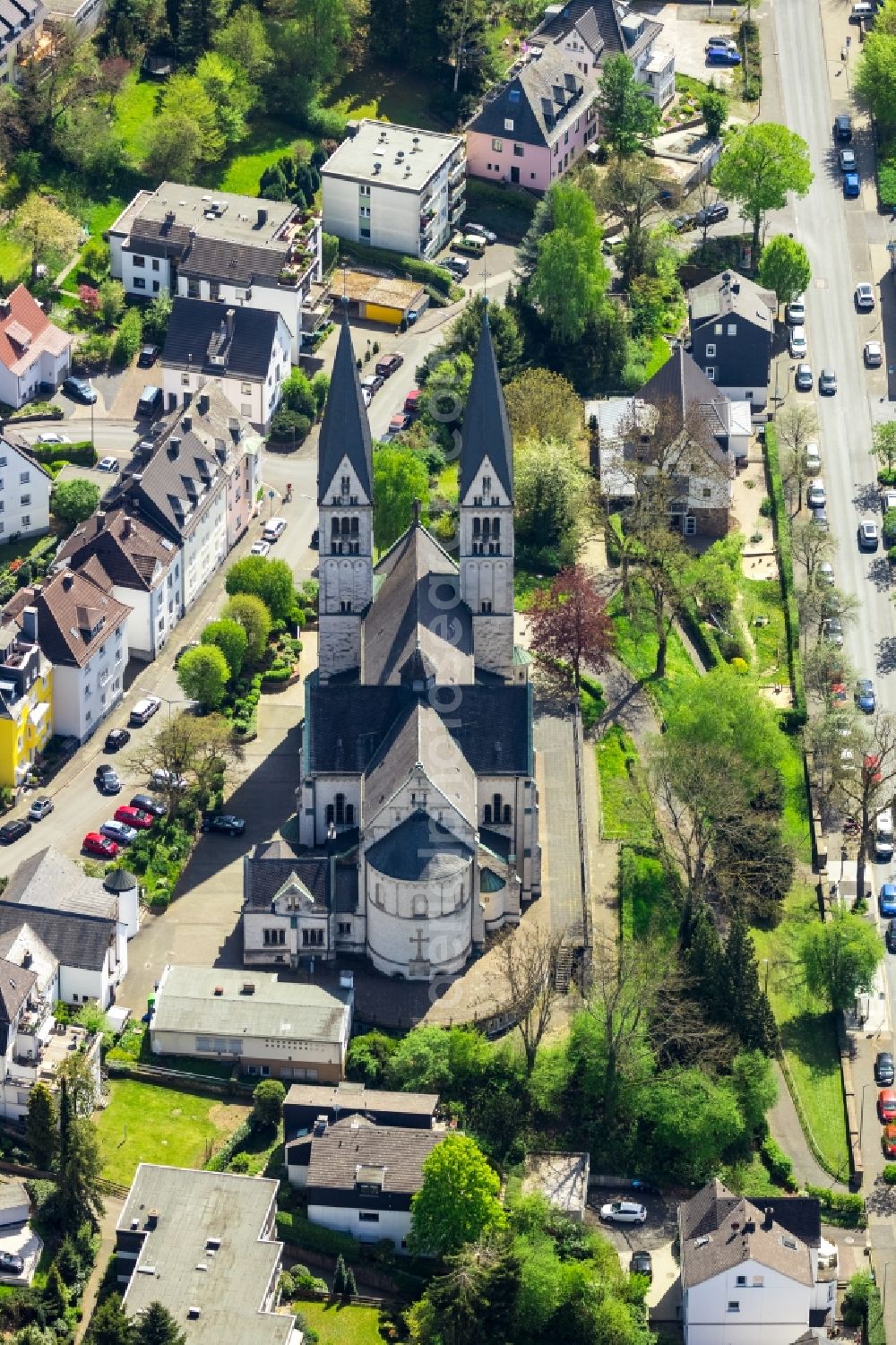 Aerial photograph Siegen - Church building St. Michael on Kampenstrasse in Siegen in the state North Rhine-Westphalia, Germany