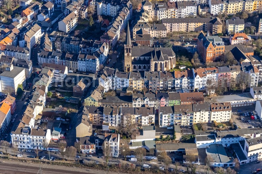 Aerial photograph Hagen - Church building of St.-Michael-Kirche on Pelmkestrasse in Hagen at Ruhrgebiet in the state North Rhine-Westphalia, Germany