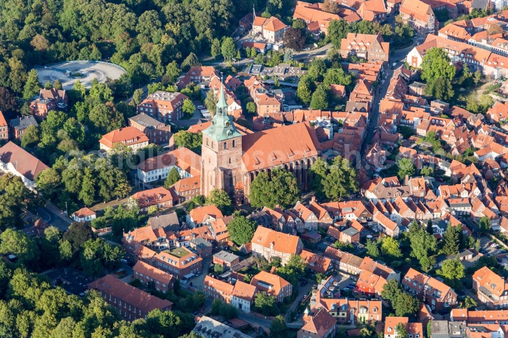 Lüneburg from above - Church building St. Michaeliskirche in Lueneburg in the state Lower Saxony, Germany