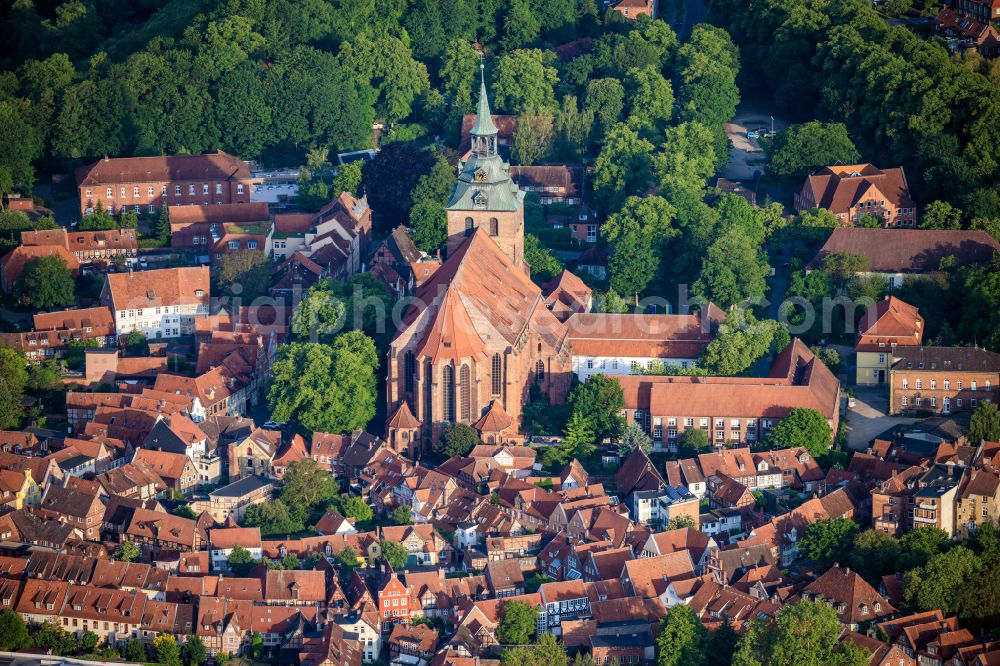 Lüneburg from the bird's eye view: Church building St. Michaeliskirche in Lueneburg in the state Lower Saxony, Germany