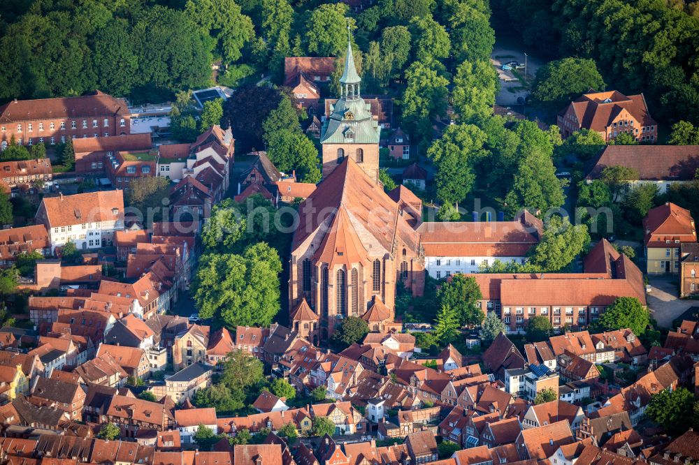 Aerial image Lüneburg - Church building St. Michaeliskirche in Lueneburg in the state Lower Saxony, Germany