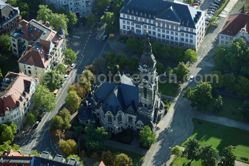 Leipzig from the bird's eye view: Church building Michaeliskirche on Nordplatz in Leipzig in the state Saxony, Germany