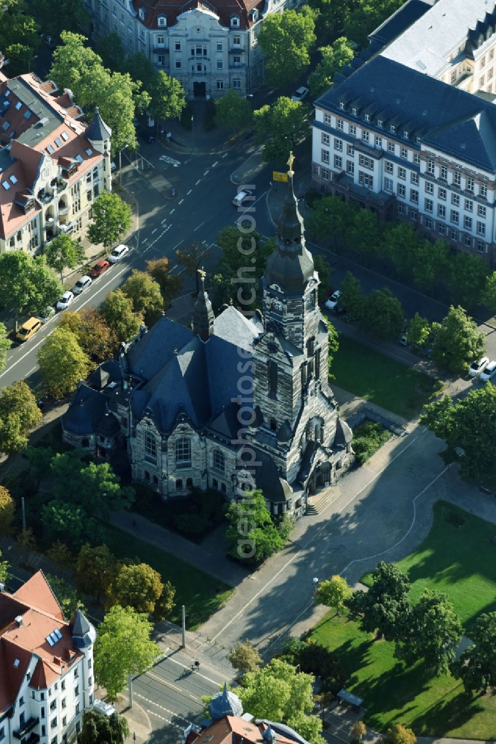 Aerial image Leipzig - Church building Michaeliskirche on Nordplatz in Leipzig in the state Saxony, Germany