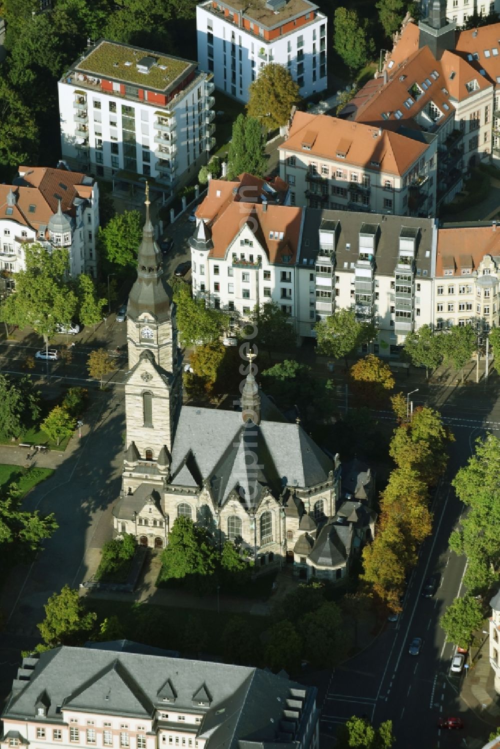 Leipzig from above - Church building Michaeliskirche on Nordplatz in Leipzig in the state Saxony, Germany