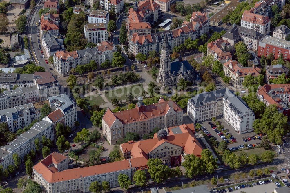 Leipzig from the bird's eye view: Church building Michaeliskirche on Nordplatz in the district Zentrum-Nord in Leipzig in the state Saxony, Germany