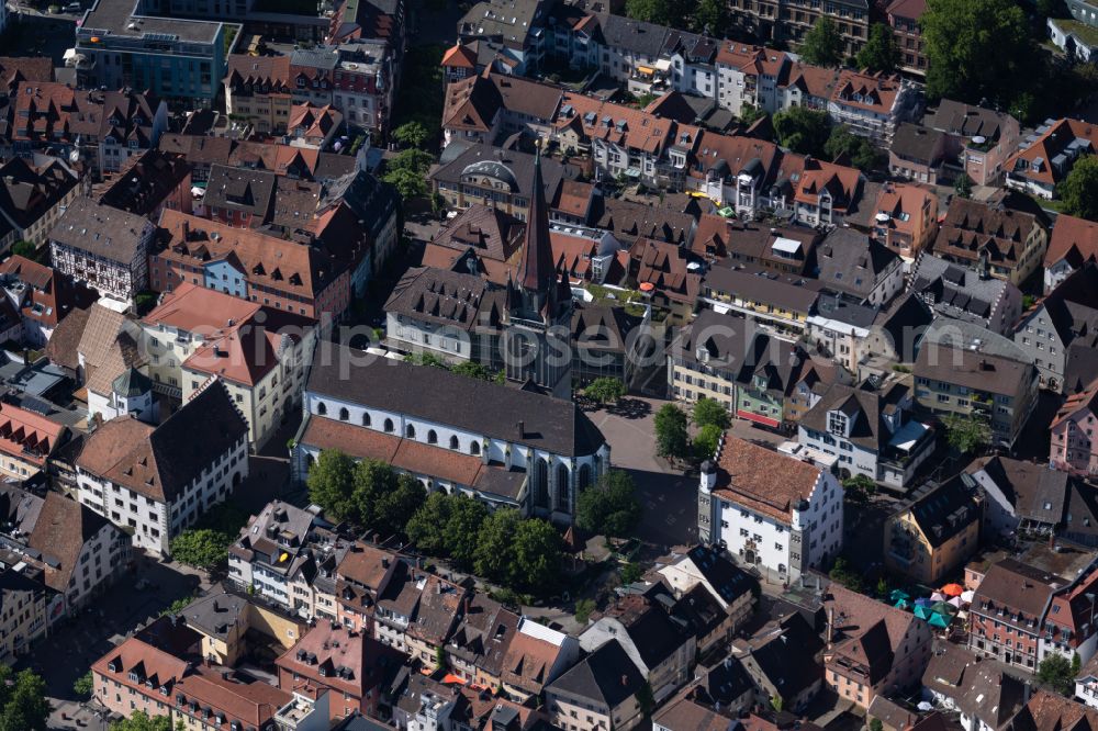 Radolfzell am Bodensee from above - Church building of the cathedral of Unserer lieben Frau in Radolfzell am Bodensee in the state Baden-Wuerttemberg, Germany