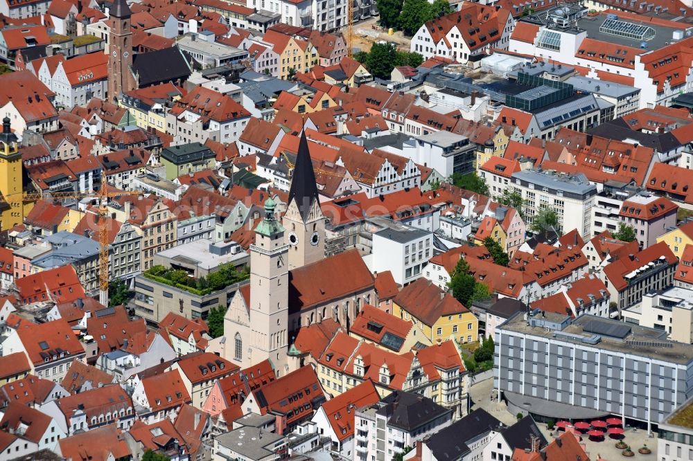 Ingolstadt from above - Church building in St. Moritz on Moritzstrasse Old Town- center of downtown in Ingolstadt in the state Bavaria, Germany