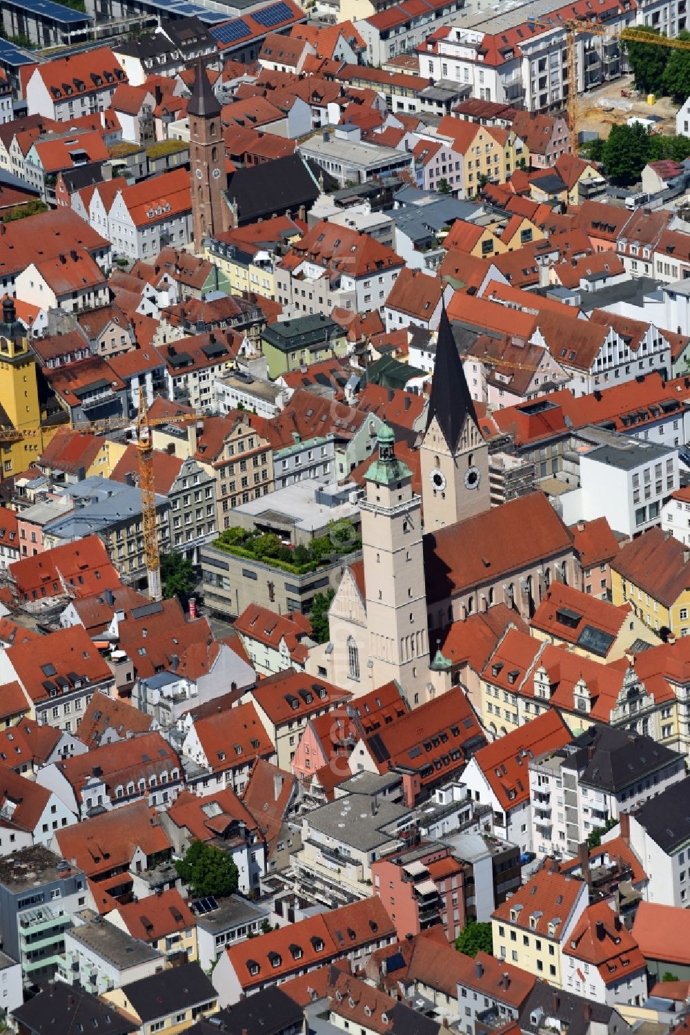 Aerial image Ingolstadt - Church building in St. Moritz on Moritzstrasse Old Town- center of downtown in Ingolstadt in the state Bavaria, Germany