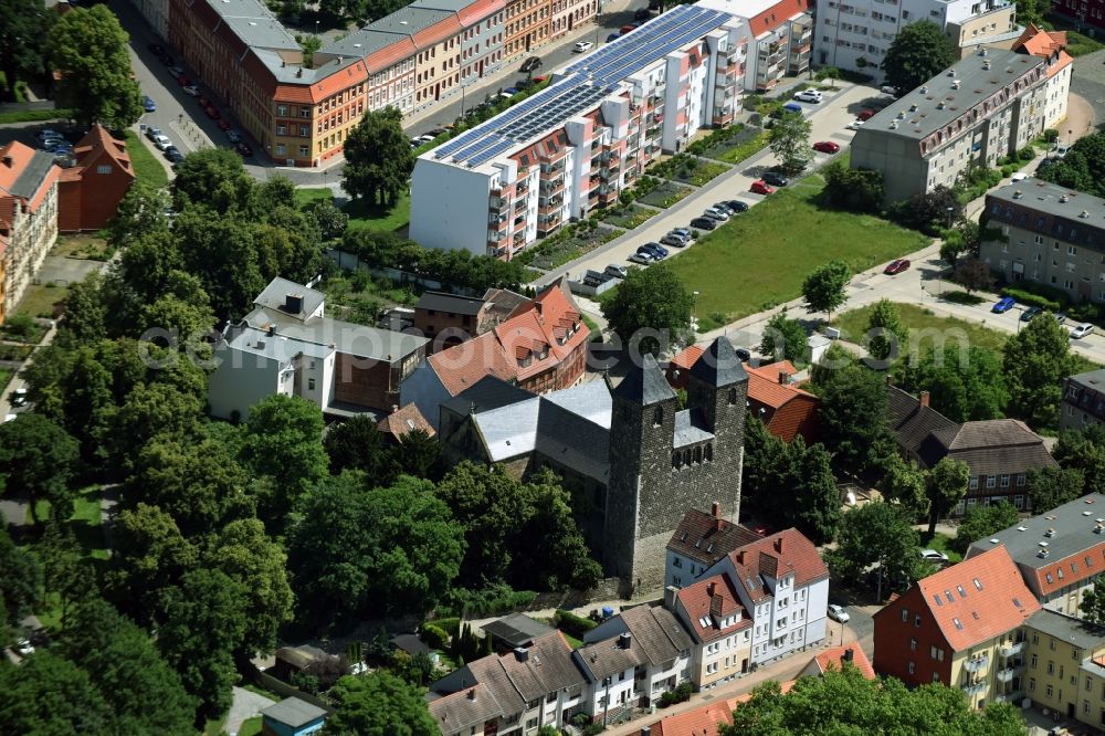 Halberstadt from above - Church building St. Moritzkirche am Moritzplan in Halberstadt in the state Saxony-Anhalt