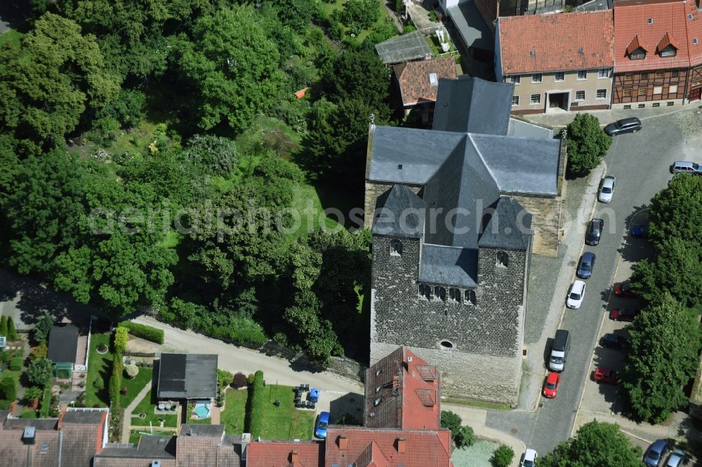 Aerial photograph Halberstadt - Church building St. Moritzkirche am Moritzplan in Halberstadt in the state Saxony-Anhalt