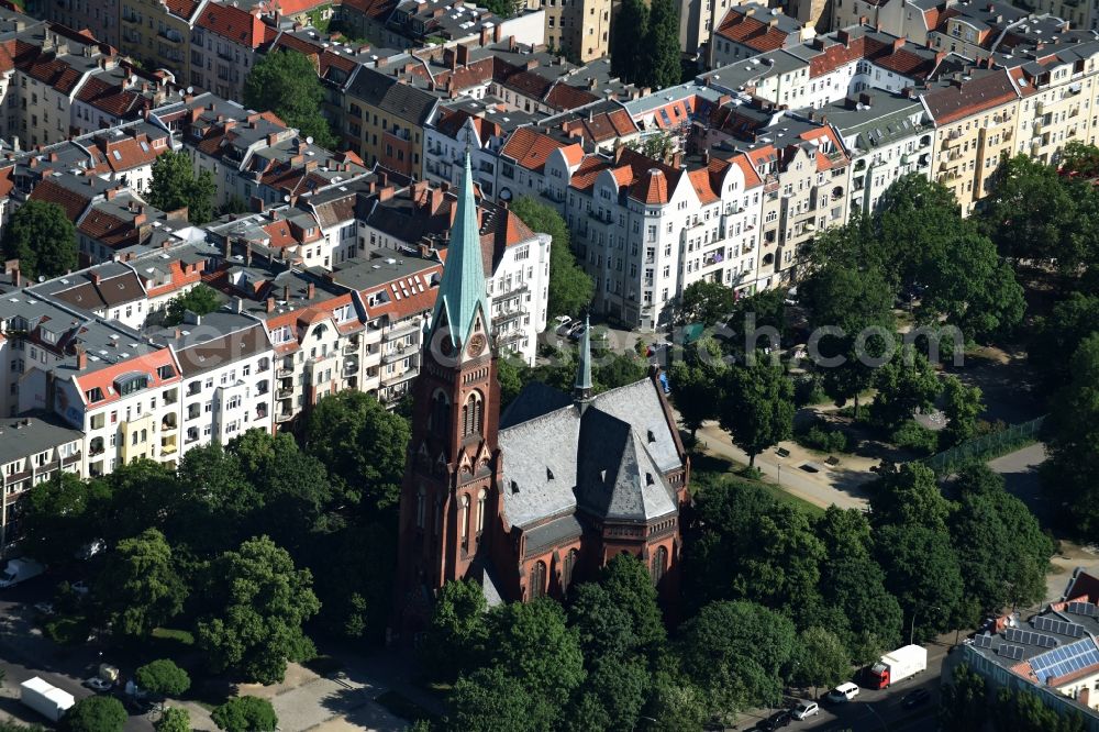 Aerial image Berlin - Church building Nazarethkirche on Turiner Strasse Corner Nazarethkirchstrasse in Berlin