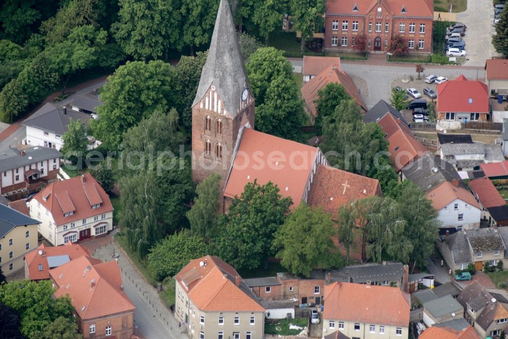 Neubukow from above - Church building in Neubukow in the state Mecklenburg - Western Pomerania, Germany