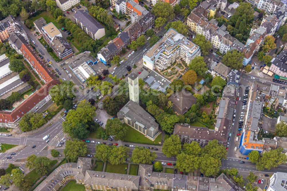 Dortmund from above - Church building of St. Nicolai-Kirche - Ev. St. Petri-Nicolai-Kirchengemeinde in Dortmund at Ruhrgebiet in the state North Rhine-Westphalia, Germany