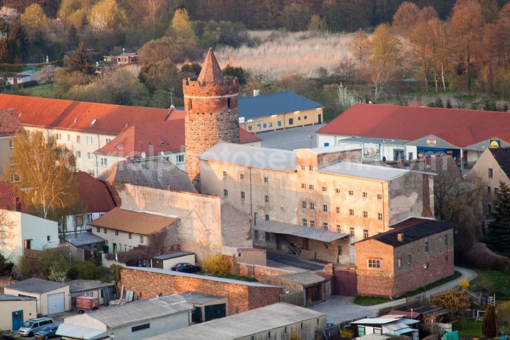 Jüterbog from above - Church building of the Nikolai-church in Old Town- center of downtown in Jueterbog in the state Brandenburg