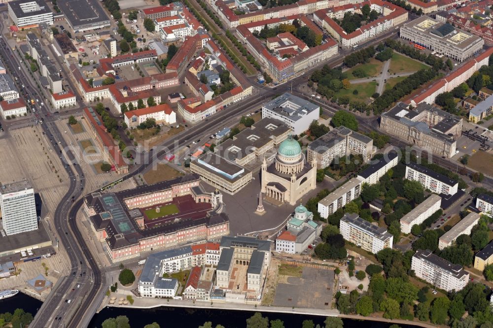 Aerial image Potsdam - The Protestant church St. Nikolai, a standing conservation Sacred architecture at the Old Market in Potsdam in Brandenburg