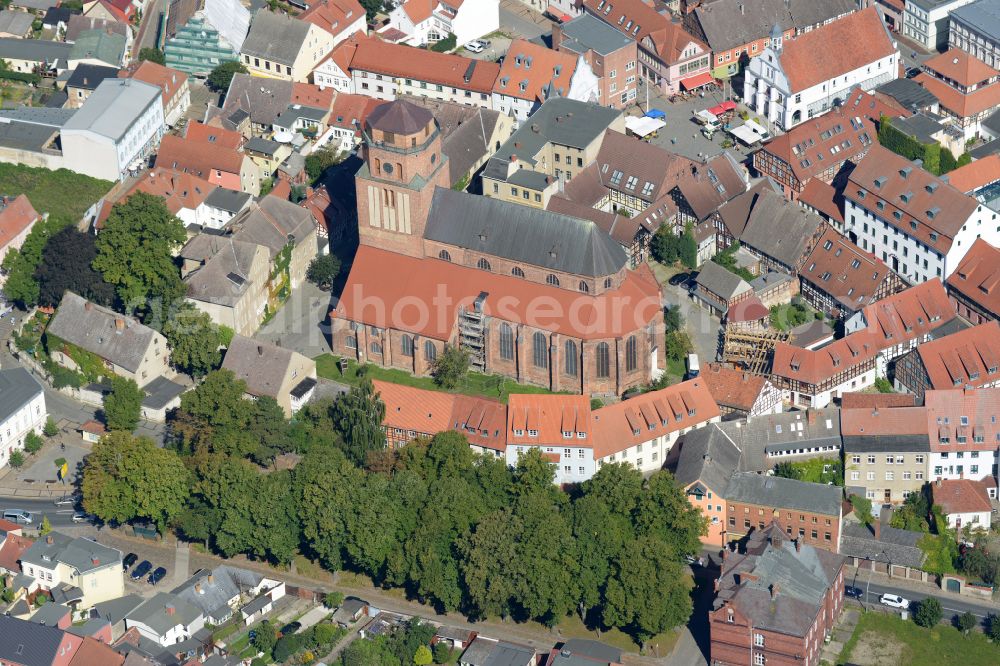 Hansestadt Wismar from above - Church building St. Nikolai on street St.-Nikolai-Kirchhof in Wismar in the state Mecklenburg - Western Pomerania, Germany