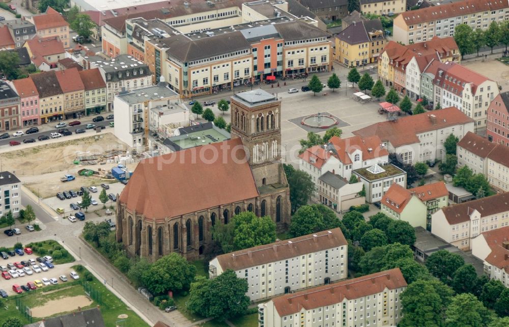 Aerial image Anklam - Church building Nikolaikirche in Anklam in the state Mecklenburg - Western Pomerania, Germany