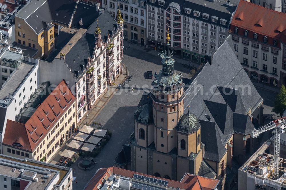 Aerial image Leipzig - Church building in Nikolaikirche on Nikolaikirchhof Old Town- center of downtown in the district Zentrum in Leipzig in the state Saxony