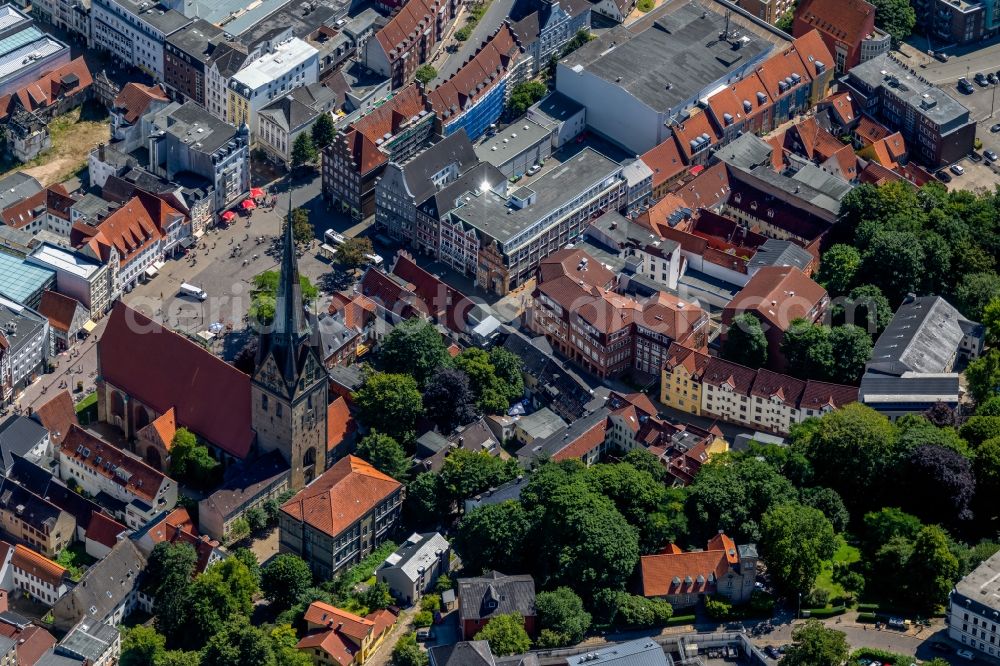 Flensburg from above - Church building St. Nikolaikirche on Nikolaikirchhof in the district Altstadt in Flensburg in the state Schleswig-Holstein, Germany