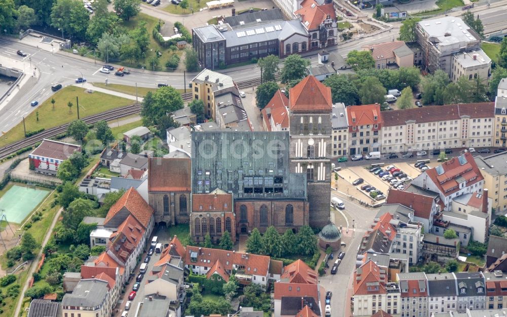 Rostock from above - Church building Nikolaikirche in Rostock in the state Mecklenburg - Western Pomerania, Germany