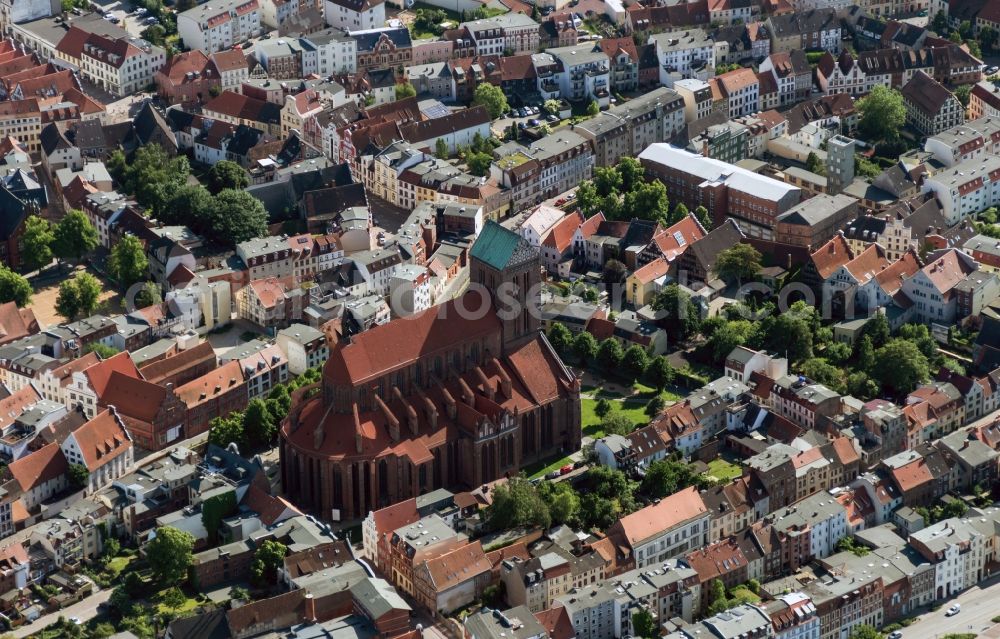 Wismar from above - Church building of St. Nicholas Church in Wismar in Mecklenburg - Western Pomerania