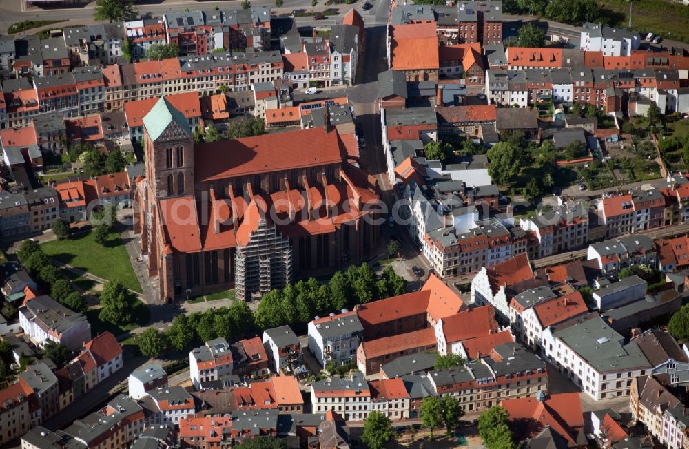 Wismar from above - Church building of St. Nicholas Church in Wismar in Mecklenburg - Western Pomerania