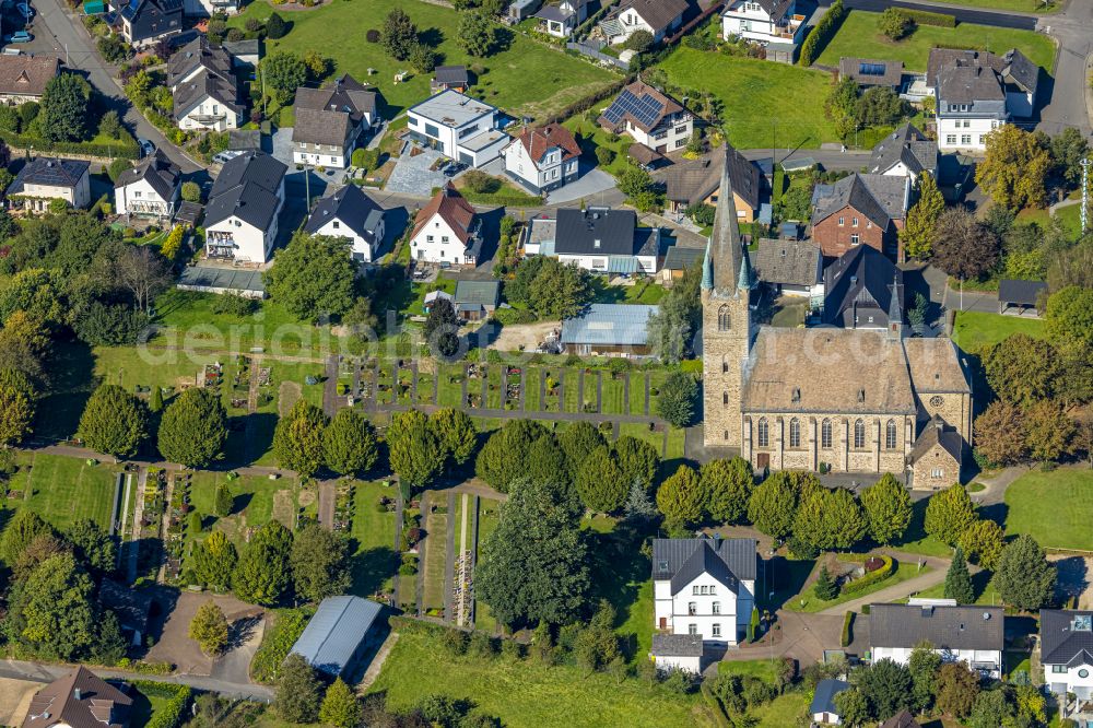 Aerial photograph Grevenbrück - Church building St. Nikolaus on street Twiene in Grevenbrueck in the state North Rhine-Westphalia, Germany