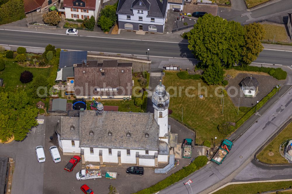 Beckum from above - Church building St. Nikolaus-Kirche on street Nikolausstrasse in Beckum in the state North Rhine-Westphalia, Germany